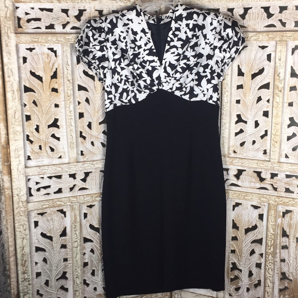 Suzi Chin Silk Floral Lined Colorblock Party Dress